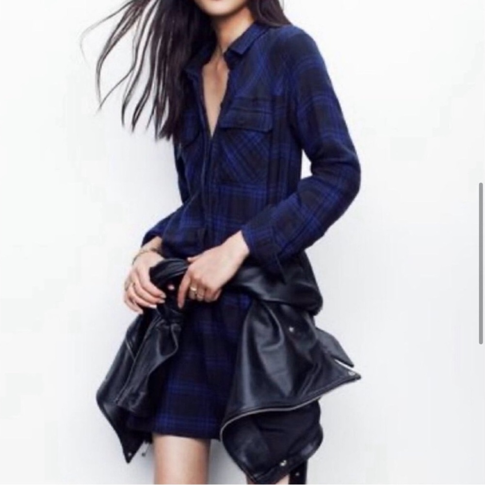 EUC Madewell Daywalk Navy and Black Plaid Shirt Dress